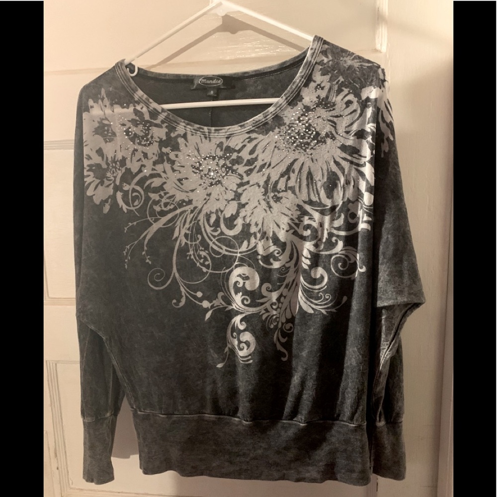 Gray mandee rhinestone top
